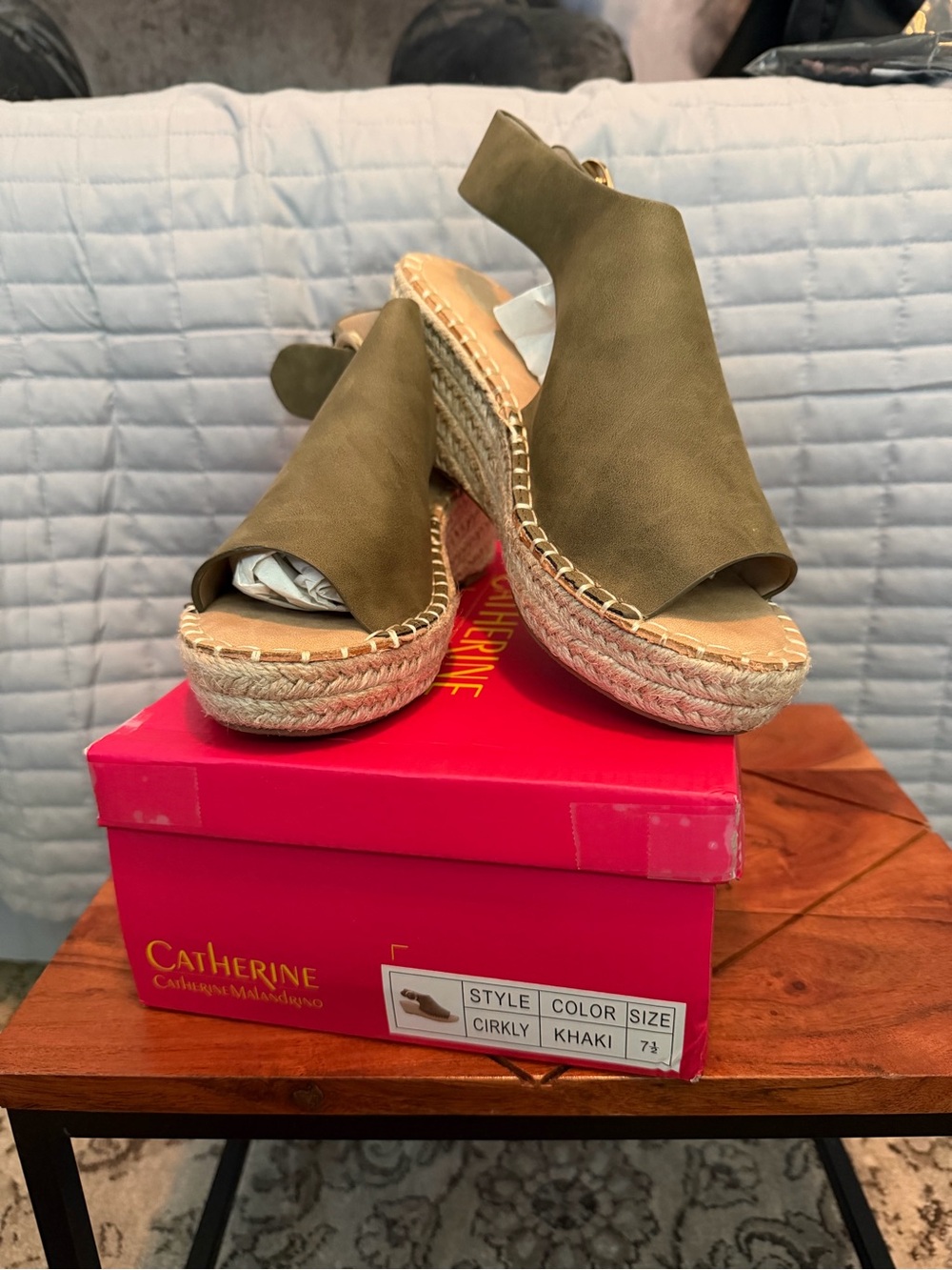 Catherines Khaki Open-Toe Espadrille Wedge Sandals